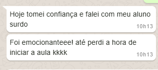 Depoimento de aluna por mensagem