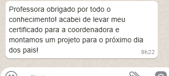Depoimento de aluna por mensagem