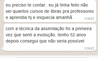 Depoimento de aluna por mensagem